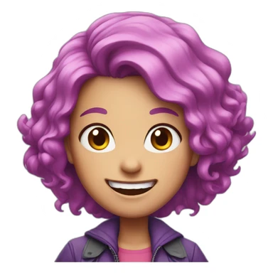 pink haired girl with purple jacket smiling with sharp teeth sticker