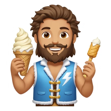 smiling Zeus eating white ice cream holding thunderbolt wearing vest sticker