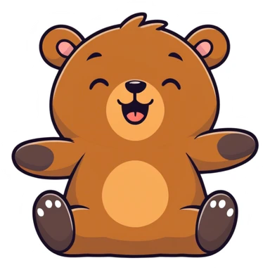 Brown Bear laying on ground with eyes closed, legs in the air and tongue sticking out  sticker
