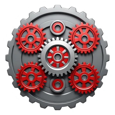 A 3D mechanical generator icon with interconnected gears, modern industrial style, red and gray color scheme, featuring:
- Multiple spinning gears in metallic gray
- Glowing red energy core in the center
- Subtle red light emissions between the gears
- Clean, technical aesthetic
- Smooth metallic textures
- Minimal shadows for depth
- Some gears slightly exposed outside the main frame
--ar 1:1
--style raw
--v 5.2
--no text
--c 15
--q 2 sticker