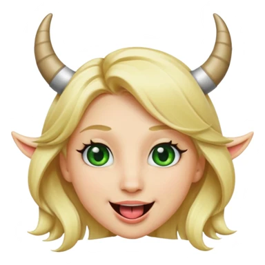 Emoji femme blonde cheveux blond, yeux vert avec de long cils noir qui a des cornes et tire la langue   sticker