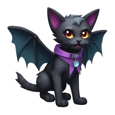   cool edgy kawaii ethereal dark-punk-themed animal vampiric cat-hybrid Fakemon with fangs and bat-wing-ears with a collar full body sticker