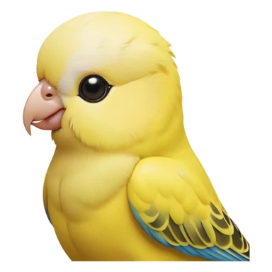 Cinematic Noble Yellow Budgie Portrait Emoji, Poised and regal, with a petite, delicate build and a smooth, well-groomed fur of brilliant yellow feathers, deep-set soulful dark eyes, Simplified yet sharp and sophisticated features, highly detailed, glowing with a soft, dignified glow, high shine, intelligent and charming, stylized with an air of elegance, focused and attentive, soft glowing outline, capturing the essence of a watchful and confident avian companion, so majestic it feels as though it could flutter out of the screen with effortless authority! sticker