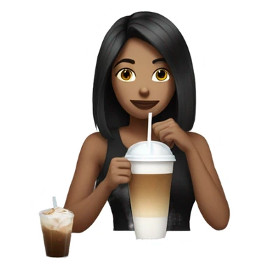 A girl white black hair drinking a iced coffe sticker