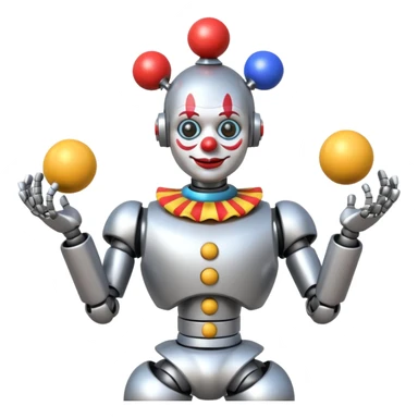 a Circus clown robot juggling two metal ball sticker