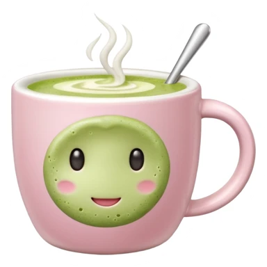 White pastel pink ceramic mug with matcha latte sticker