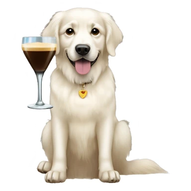 White golden retriever with an espresso martini sticker
