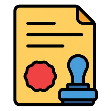 flat icon of a contract with a seal or stamp, clean look, no text sticker