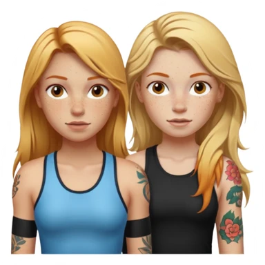 girl with long blonde hair and tattoos next to an athletic ginger girl lwsbians sticker
