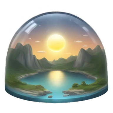 Semi circular glass dome with the sun and moon inside and land and water on the bottom sticker