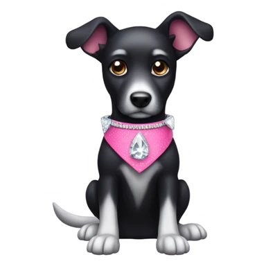 Black dog with a pink collar with diamonds on and pointy ears, make sure the dog has some white on its chest  sticker