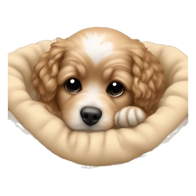 Little cute havapoo is sleeping in a beige soft dog basket sticker