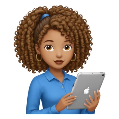 Black girl with curly ponytail holding ipad sticker
