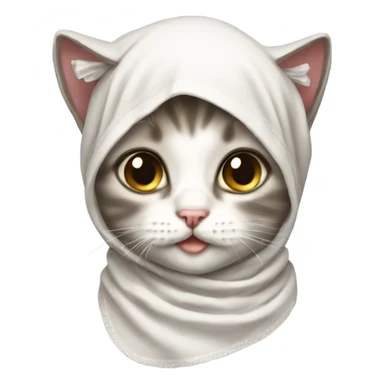Kitten wearing a headscarf tied under the chin like a babushka sticker