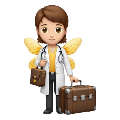 a bee as as doctor with a doctors suitcase and brown hair sticker