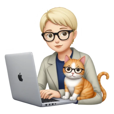 cat sitting next to person working on laptop sticker