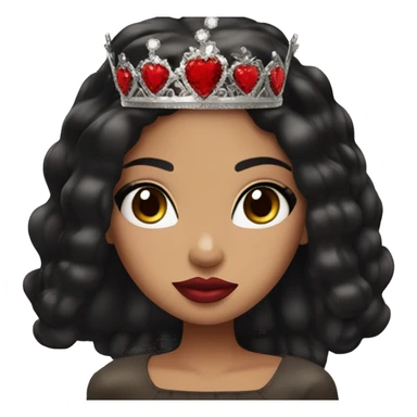 Bratz inspired Girl has straight black hair and dark brown eyes wearing a crown with red lipstick on her lips sticker
