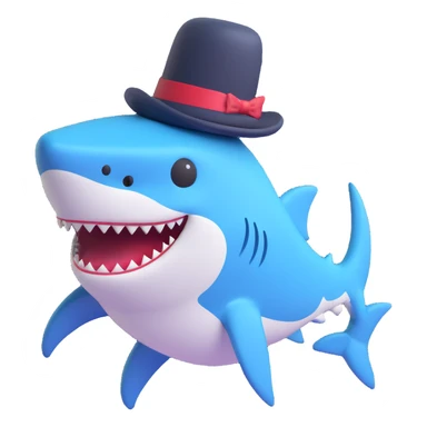 shark in a top hat, 3D emoji style sticker