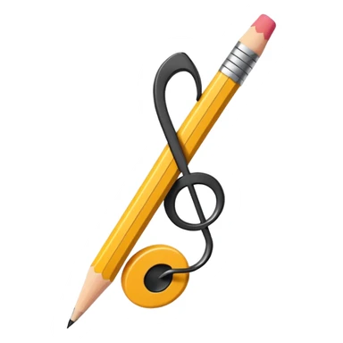 Minimalistic flat vector icon, iOS style, thin black contour on white background. Musical note with a pencil crossing it. Clean, no text, no shadows sticker