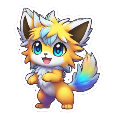 Anthro Fluffy Cool Cute Magical Elemental Shiny Colorful Neon Vibrant Colors Sparkle Kemono-style Chibi Fantasy-Animal-Fakémon-Pokémon-Hybrid Fur Sona Aesthetic Full Body Sticker sticker