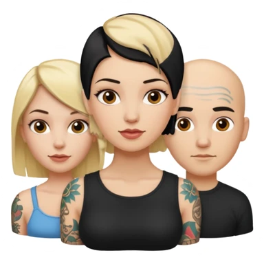 throuple blonde femaleand brunette female with bald tattooed male sticker