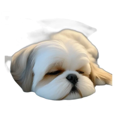 Shih tzu sleeping in light blue fluffy bed sticker