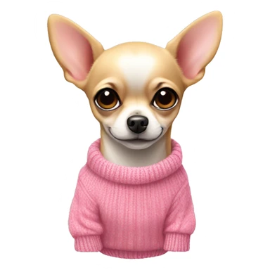 Beige small and cute Chihuahua dog in a pink sweater with  sticker