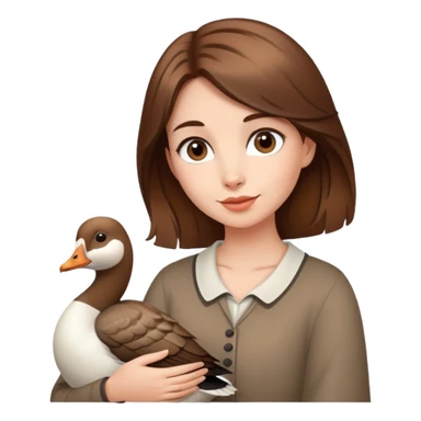 A girl with brown hair and a goose best friend sticker