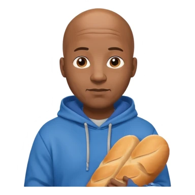 Bald black guy 40 years old with blue hoodie and and bread emoji sticker