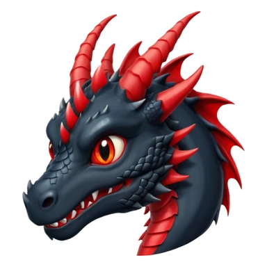 Un dragon noir aux yeux rouges brillant, puis des grandes cornes d'obsidiennes, style anime sticker