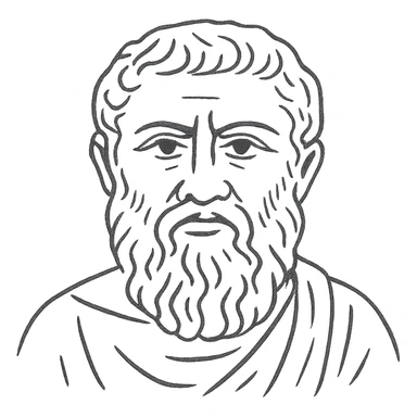 a hand drawn black outline portrait of Plato with similar-sized eyes based a famous portrait of him sticker