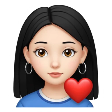 a young 8th grade school girl, with fair skin, heart shape face, has medium length straight black hair and with hoops earrings. sticker