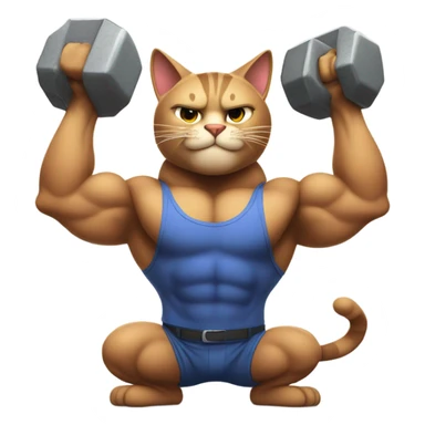 Really really muscular cat lifting weights  sticker