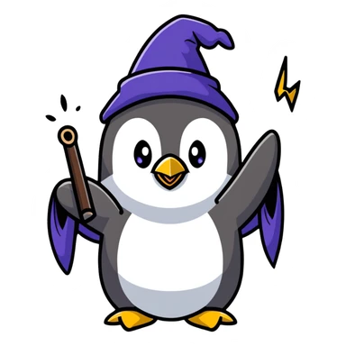 penguin wizard casting a spell sticker