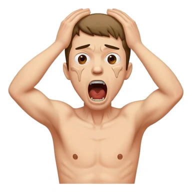 A guy choking himself by the neck with two hands while screaming sticker