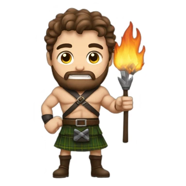 monty starting fires wearing a kilt flex big bicep brown hair sticker