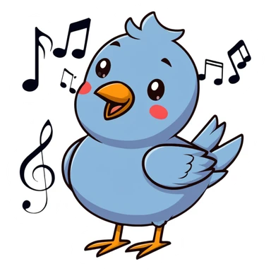 nightingale bird singing with musical notes around sticker