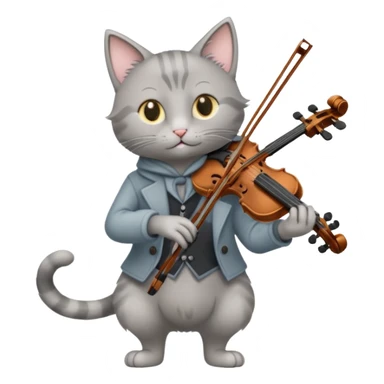 thin grey cat play violin, long full body, no tail sticker