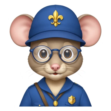 humaniod mice with a scout hat with glasses blue uniform sticker