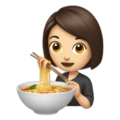 brunette eating ramen bowl sticker