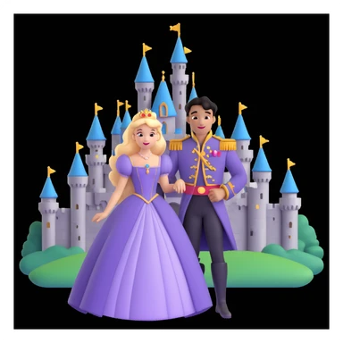 prince and princess Disney dress close up photo in castle background sticker