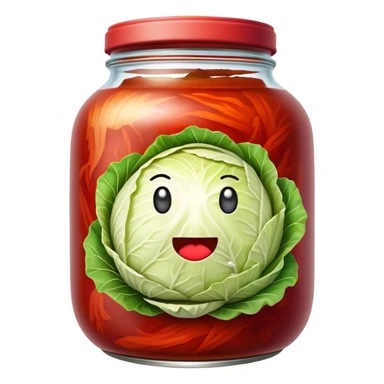 Kimchi Cinematic Realistic Kimchi Dish Emoji, depicted as spicy, fermented cabbage with vibrant red hues neatly served in a traditional jar, rendered with dynamic textures and bold, appetizing lighting. sticker