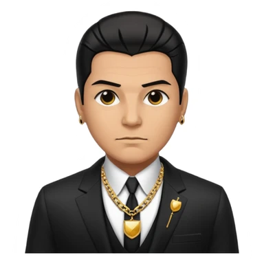 Mob boss in black suit, slick hair, gold chain, sticker