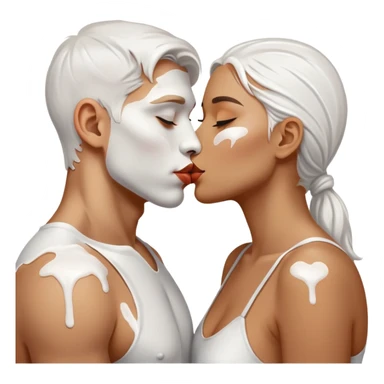 Man and woman kissing covered in white paint  sticker