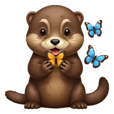 otter with a butterfly in the mouth  sticker