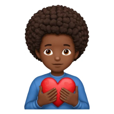 I want a black boy with chocolate skin and a small messy afro holding a heart close to his chest with his hands over the heart as if to present it to someone he loves. I want the name “Aja” on the heart. sticker