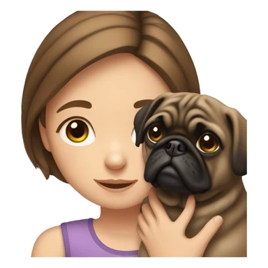 Girl with brown hair petting her pug sticker