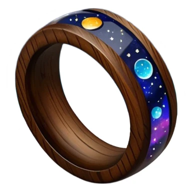 dark wood ring with epoxy resin in space and stars motifs crystal sticker
