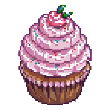 pixel art cupcake with pink frosting and sprinkles sticker