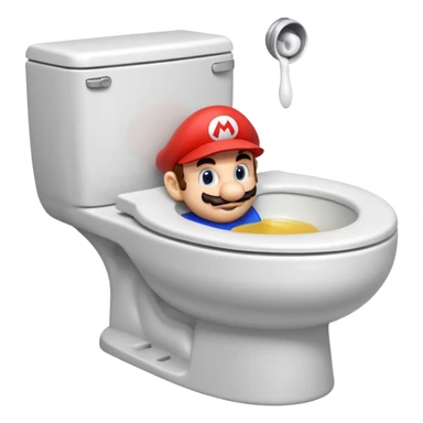 Mario's neck and head only sticking out of the middle of the bowl of a white toilet sticker